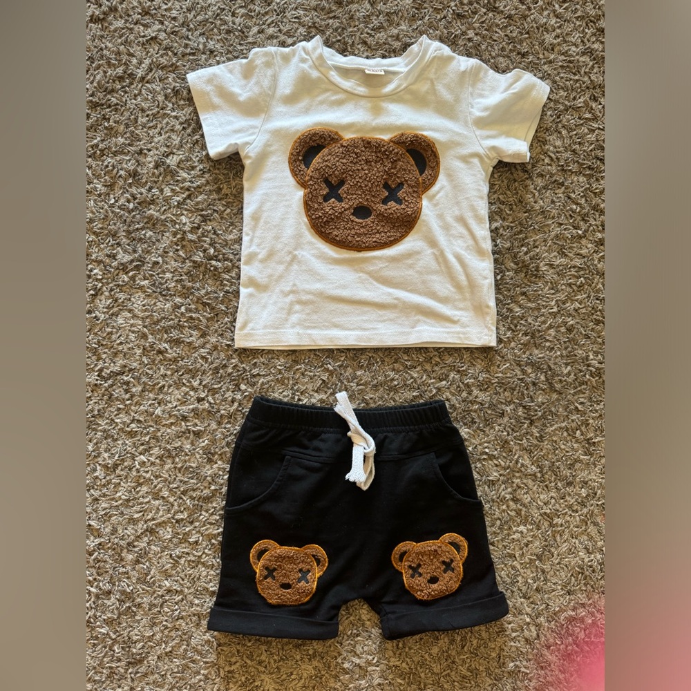 Cute Bear Patch Toddler Outfit Boy 2T